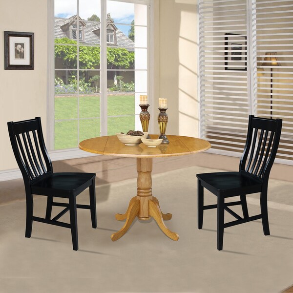 International Concepts 42 in. Dual Drop Leaf Table with 2 Slat Back Dining Chairs - 3 Piece Dining Set - K04-42DP-C46-61P