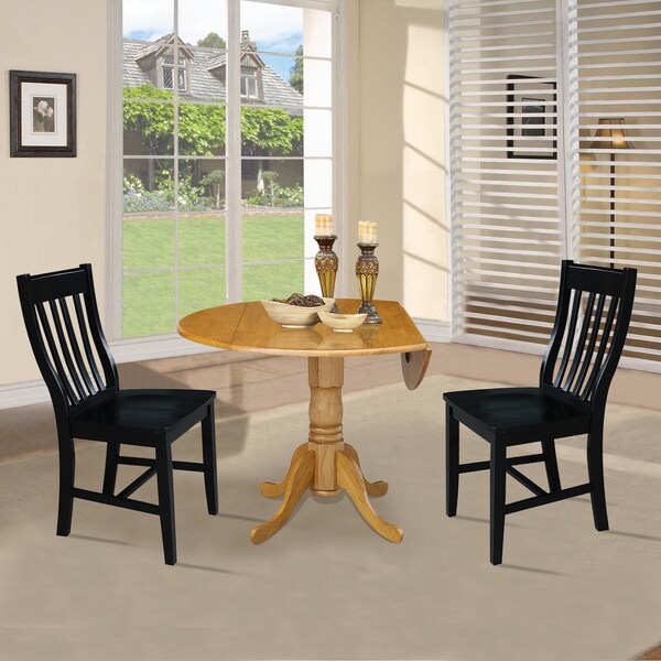 International Concepts 42 in. Dual Drop Leaf Table with 2 Slat Back Dining Chairs - 3 Piece Dining Set - K04-42DP-C46-61P
