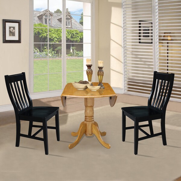 International Concepts 42 in. Dual Drop Leaf Table with 2 Slat Back Dining Chairs - 3 Piece Dining Set - K04-42DP-C46-61P
