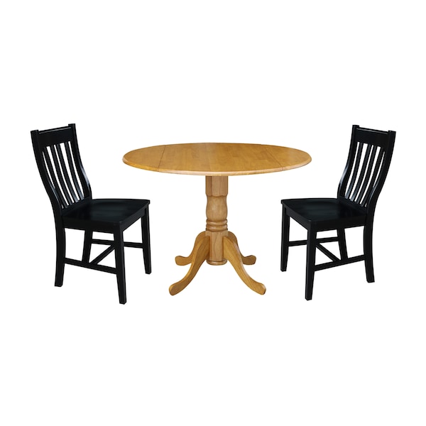 International Concepts 42 in. Dual Drop Leaf Table with 2 Slat Back Dining Chairs - 3 Piece Dining Set - K04-42DP-C46-61P