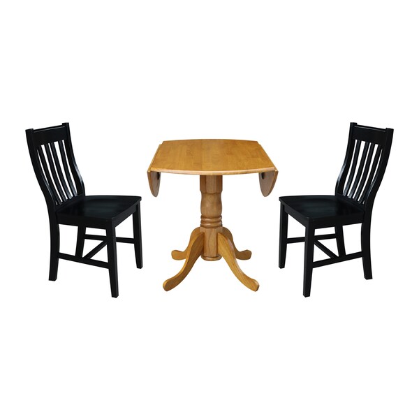 International Concepts 42 in. Dual Drop Leaf Table with 2 Slat Back Dining Chairs - 3 Piece Dining Set - K04-42DP-C46-61P