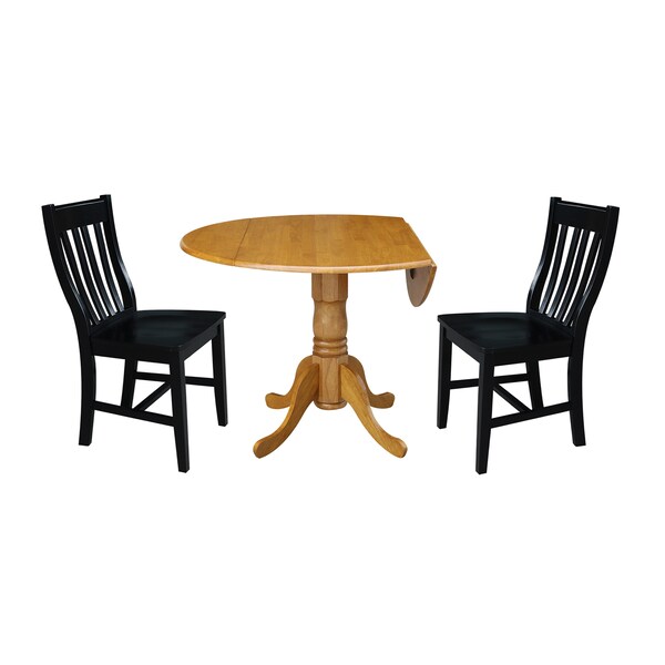 International Concepts 42 in. Dual Drop Leaf Table with 2 Slat Back Dining Chairs - 3 Piece Dining Set - K04-42DP-C46-61P