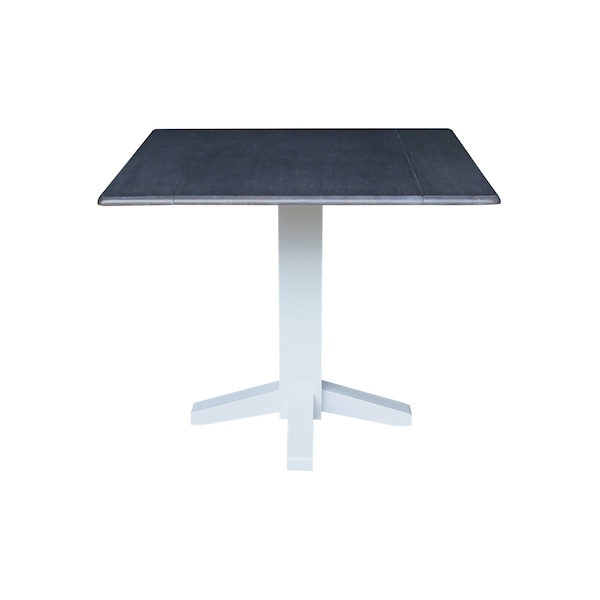 International Concepts 36 in. Solid Wood Square Dual Drop Leaf Dining Table with 4 Chairs in White/Heather Gray - K05-36SDP-C613-4