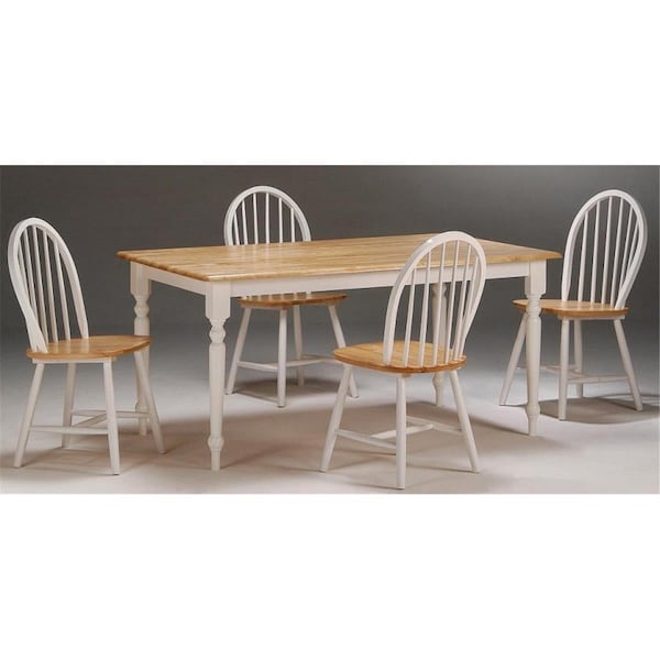 Highkey 5 Piece Farmhouse Dining Set - White-Natural - LR47202