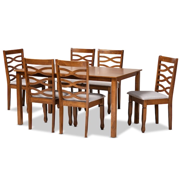 Baxton Studio Lanier Modern and Contemporary Grey Fabric and Walnut Brown Finished Wood 7-Piece Dining Set - 186-10549-10520-ZORO