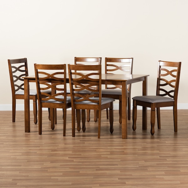 Baxton Studio Lanier Modern and Contemporary Grey Fabric and Walnut Brown Finished Wood 7-Piece Dining Set - 186-10549-10520-ZORO