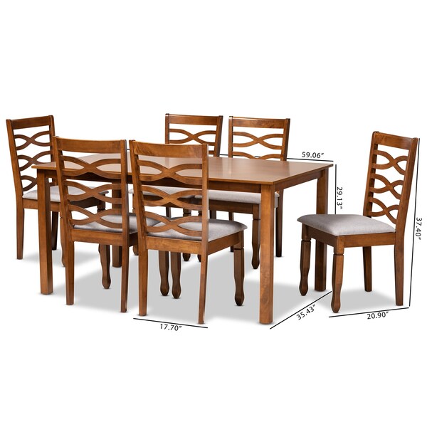 Baxton Studio Lanier Modern and Contemporary Grey Fabric and Walnut Brown Finished Wood 7-Piece Dining Set - 186-10549-10520-ZORO