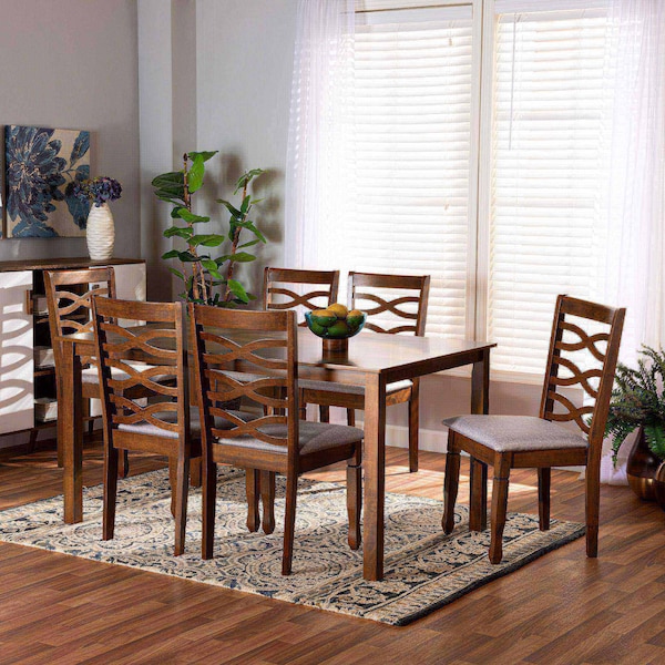 Baxton Studio Lanier Modern and Contemporary Grey Fabric and Walnut Brown Finished Wood 7-Piece Dining Set - 186-10549-10520-ZORO