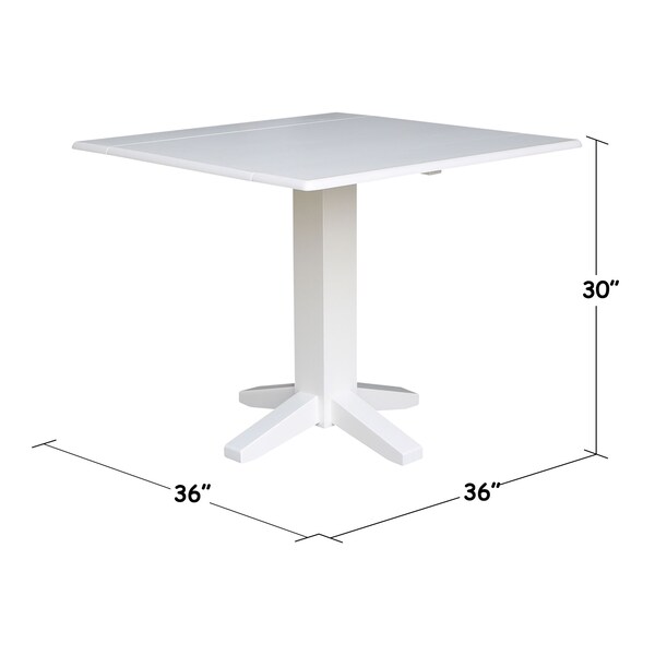 International Concepts Round 36 in Square Dual Drop Leaf Dining Table, White, 36 in W, 36 in L, 30 in H, Wood, White - T08-36SDP