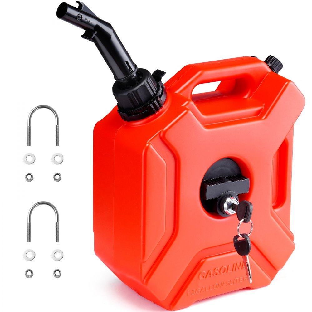 VEVOR Water Can, 1.3 Gallon/5L, Water Tank with Spout and Lockable Bracket, Storage Water Container, Auto-Off Function & Adjustable Flow Rate, Compatible with Most Cars Motorcycle SUV ATV UTV, Red - BXSYXW1J5LSLB19XRV0