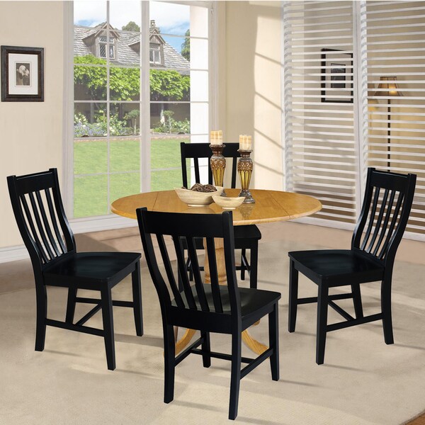 International Concepts 42 in. Dual Drop Leaf Table with 4 Slat Back Dining Chairs - 5 Piece Dining Set - K04-42DP-C46-61-4