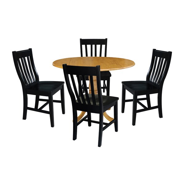 International Concepts 42 in. Dual Drop Leaf Table with 4 Slat Back Dining Chairs - 5 Piece Dining Set - K04-42DP-C46-61-4