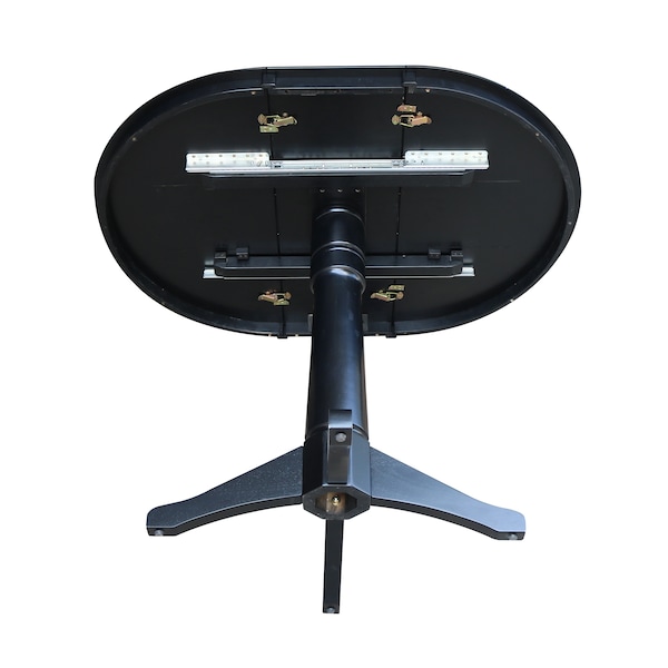 International Concepts Round 36 in Rd Top Pedestal Table, 12 in Leaf, 34.9 inH, Adjustable Height, Black, 36 in W, 48 in L - K46-36RXT-27B-6B