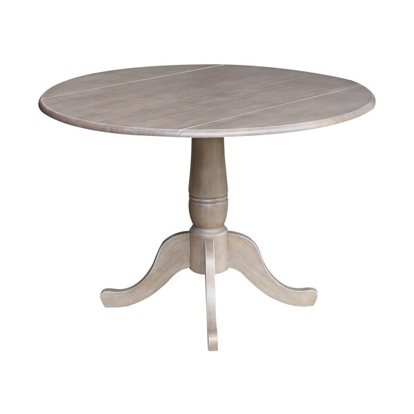 International Concepts Round 42 in Round Dual Drop Leaf Pedestal Table, 29.5 inH, Washed Gray Taupe, 42 in W, 42 in L - K09-42DPT