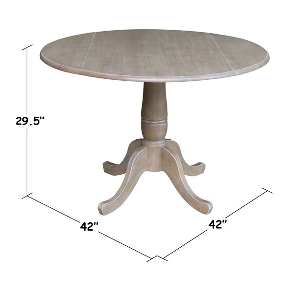 International Concepts Round 42 in Round Dual Drop Leaf Pedestal Table, 29.5 inH, Washed Gray Taupe, 42 in W, 42 in L - K09-42DPT