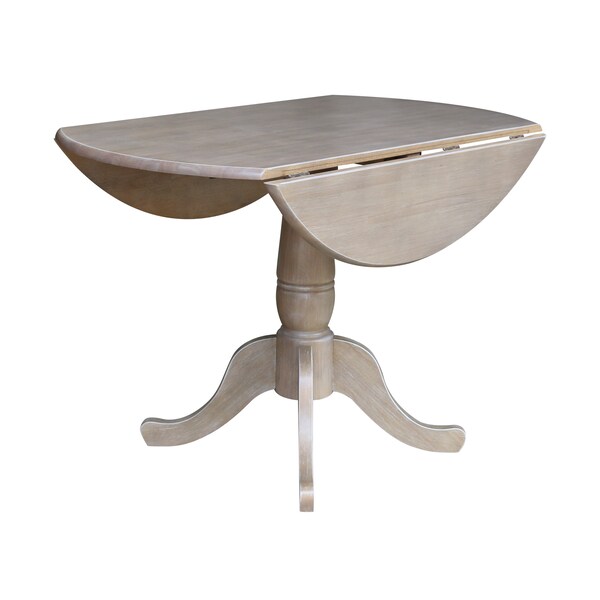 International Concepts Round 42 in Round Dual Drop Leaf Pedestal Table, 29.5 inH, Washed Gray Taupe, 42 in W, 42 in L - K09-42DPT