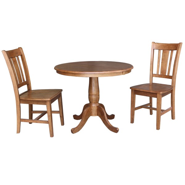 International Concepts Round 36 in Round Extension Dining Table with 2 Chairs, Distressed Oak, 36 in W, 48 in L, 29.3 in H - K42-36RXT-C10-2