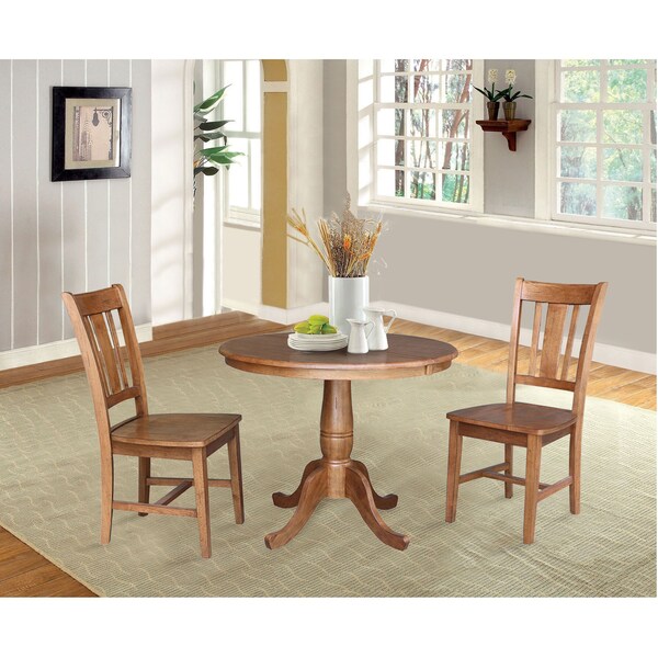 International Concepts Round 36 in Round Extension Dining Table with 2 Chairs, Distressed Oak, 36 in W, 48 in L, 29.3 in H - K42-36RXT-C10-2