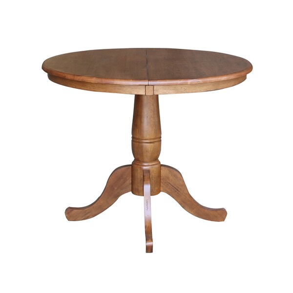 International Concepts Round 36 in Round Extension Dining Table with 2 Chairs, Distressed Oak, 36 in W, 48 in L, 29.3 in H - K42-36RXT-C10-2