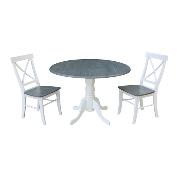 International Concepts Square 42 in Dual Drop Leaf Table, 2 X-back Chairs, White/Heather Gray, 42 in W, 42 in L, 29.5 in H - K05-42DP-C613P