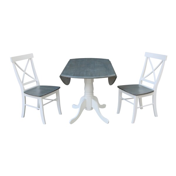 International Concepts Square 42 in Dual Drop Leaf Table, 2 X-back Chairs, White/Heather Gray, 42 in W, 42 in L, 29.5 in H - K05-42DP-C613P