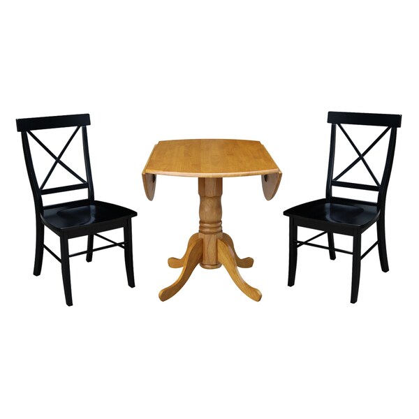 International Concepts 42 in Dual Drop Leaf Dining Table with 2 Cross Back Dining Chairs - 3 Piece Dining Set - K04-42DP-C46-613P