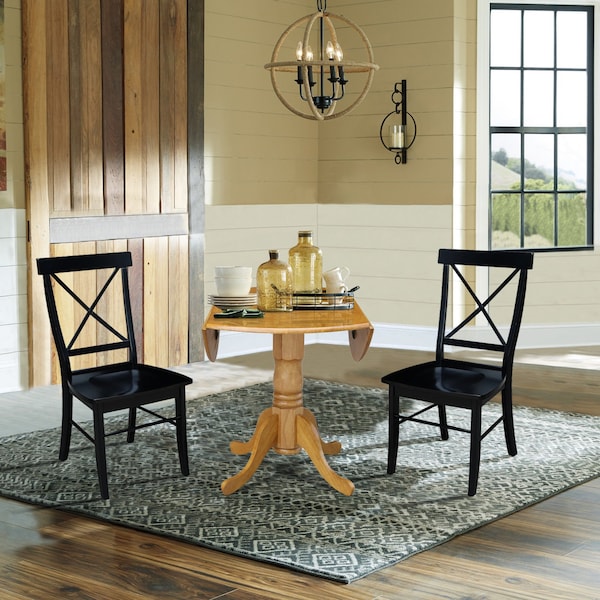International Concepts 42 in Dual Drop Leaf Dining Table with 2 Cross Back Dining Chairs - 3 Piece Dining Set - K04-42DP-C46-613P