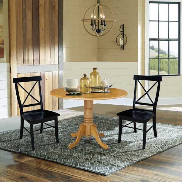 International Concepts 42 in Dual Drop Leaf Dining Table with 2 Cross Back Dining Chairs - 3 Piece Dining Set - K04-42DP-C46-613P