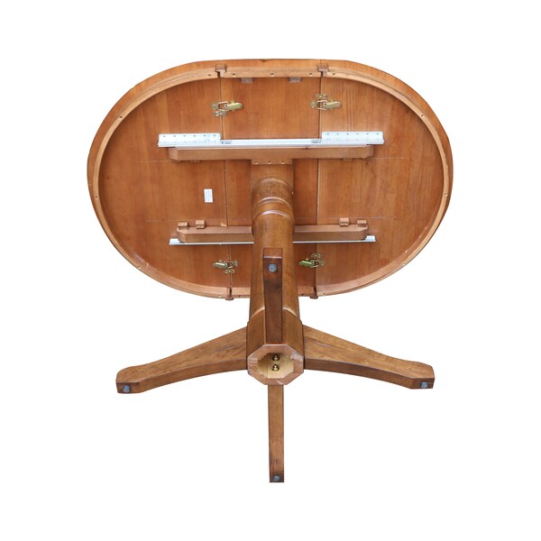 International Concepts Round 36 in Round Top Pedestal Table with 12 in Leaf, 36.1 in H, Distressed Oak, 36 in W, 48 in L - K42-36RXT-27B-6B