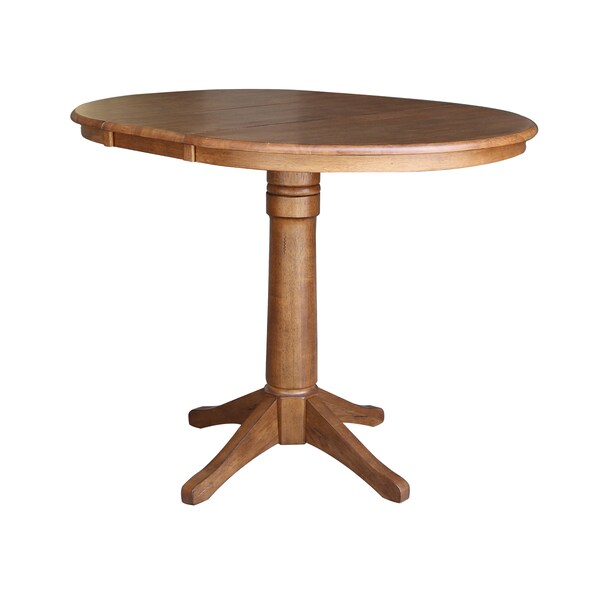 International Concepts Round 36 in Round Top Pedestal Table with 12 in Leaf, 36.1 in H, Distressed Oak, 36 in W, 48 in L - K42-36RXT-27B-6B