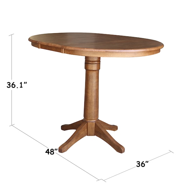 International Concepts Round 36 in Round Top Pedestal Table with 12 in Leaf, 36.1 in H, Distressed Oak, 36 in W, 48 in L - K42-36RXT-27B-6B