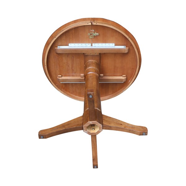 International Concepts Round 36 in Round Top Pedestal Table with 12 in Leaf, 36.1 in H, Distressed Oak, 36 in W, 48 in L - K42-36RXT-27B-6B