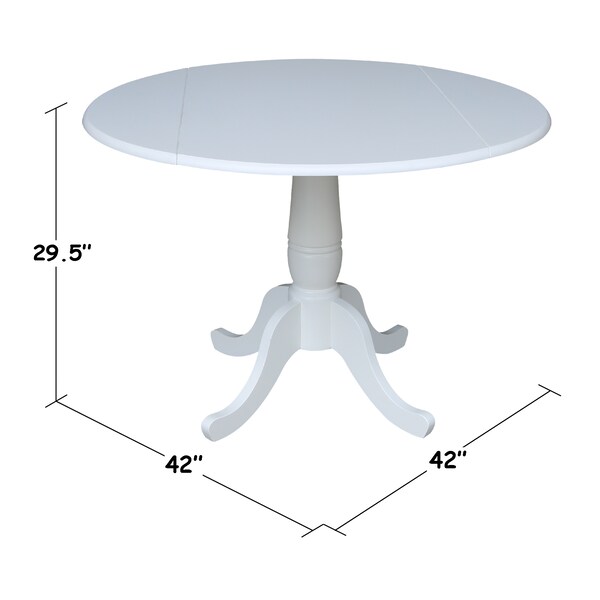 International Concepts Round 42, Round dual drop Leaf Pedestal Table, 29.5  inH, White, 42 in W, 42 in L, 29.5 in H, Wood - K08-42DPT
