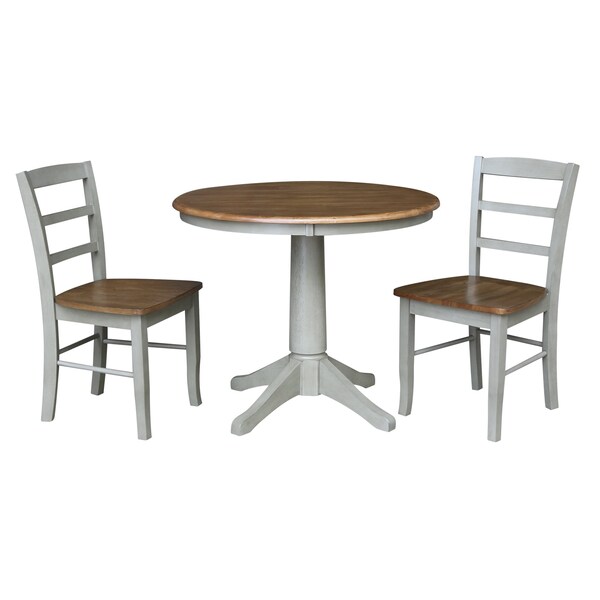 International Concepts 36 in. Round Top Pedestal Dining Table with 2 Madrid LadderBack Chairs - 3 Piece Dining Set - K41-36RT-27B-C2-2