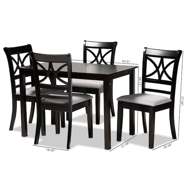 Baxton Studio Clarke Grey Upholstered and Espresso Wood 5-Piece Dining Set - 166-10759-8026