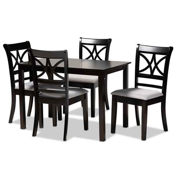 Baxton Studio Clarke Grey Upholstered and Espresso Wood 5-Piece Dining Set - 166-10759-8026