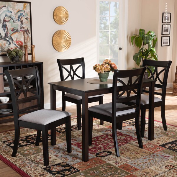 Baxton Studio Clarke Grey Upholstered and Espresso Wood 5-Piece Dining Set - 166-10759-8026