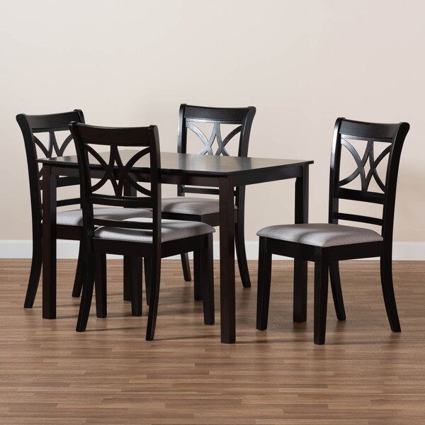Baxton Studio Clarke Grey Upholstered and Espresso Wood 5-Piece Dining Set - 166-10759-8026