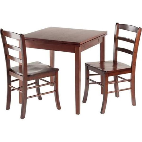 Winsome Trading 3 Piece Pulman Extension Table 2 Ladder Back Chairs Set, Walnut - 94352