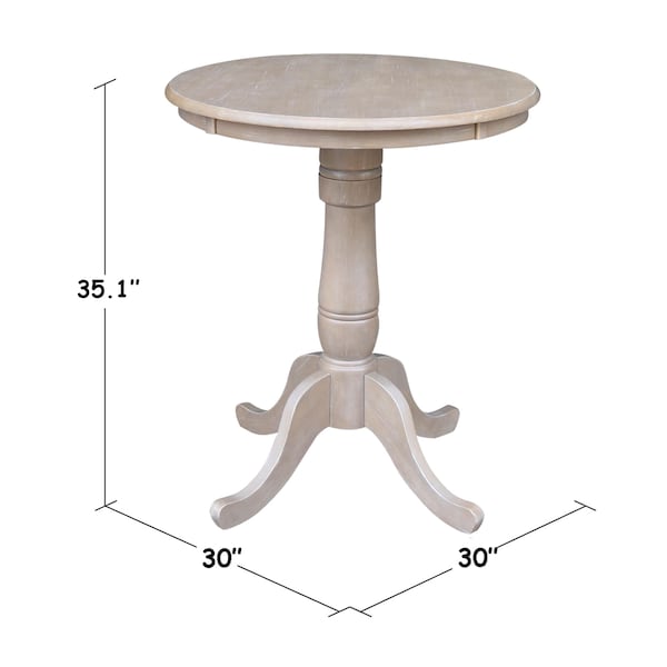 International Concepts Round 30 in Round Top Pedestal Table, 40.9 inH, Washed Gray Taupe, 30 in W, 30 in L, 40.9 in H - K09-30RT-6B-2