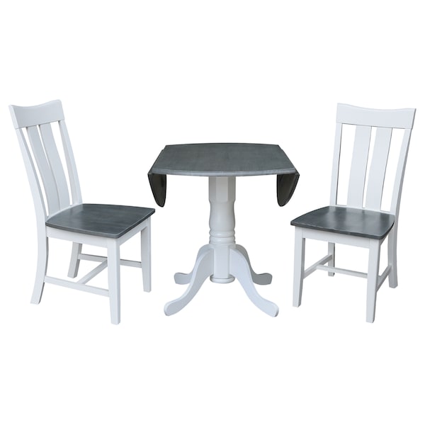 International Concepts Round 42 in. Dual Drop Leaf Dining Table with 2 Slat Back Chairs - 3 Piece Dining Set, 42 in W - K05-42DP-C13P
