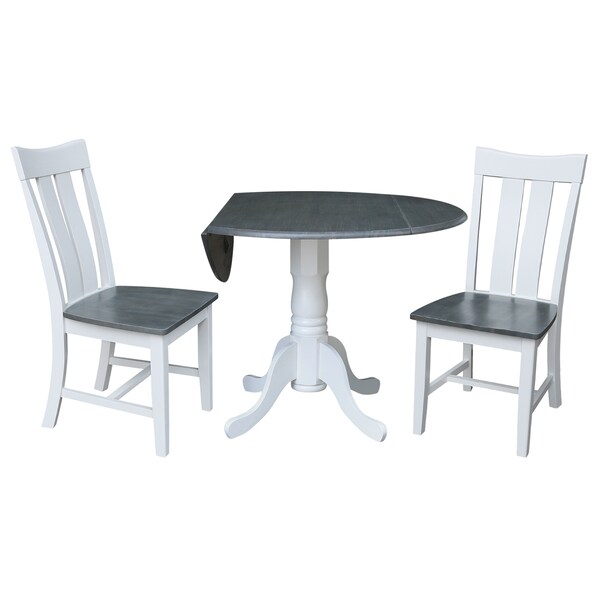 International Concepts Round 42 in. Dual Drop Leaf Dining Table with 2 Slat Back Chairs - 3 Piece Dining Set, 42 in W - K05-42DP-C13P