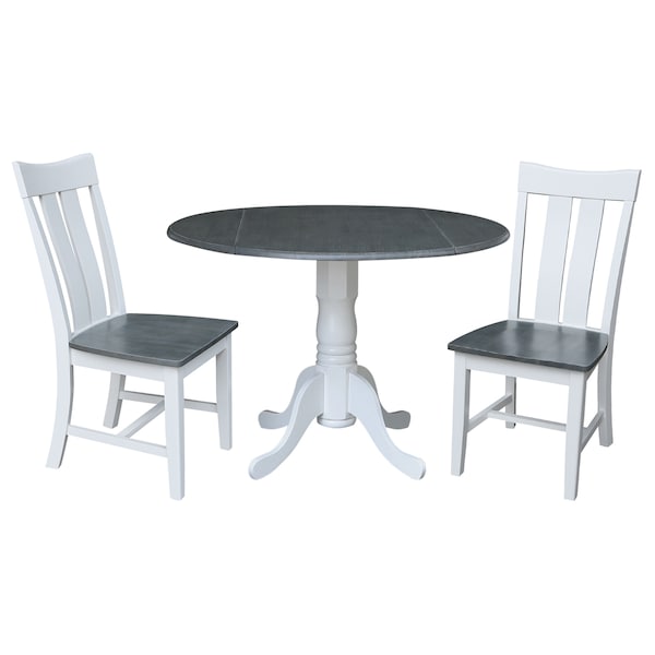 International Concepts Round 42 in. Dual Drop Leaf Dining Table with 2 Slat Back Chairs - 3 Piece Dining Set, 42 in W - K05-42DP-C13P