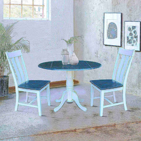 International Concepts Round 42 in. Dual Drop Leaf Dining Table with 2 Slat Back Chairs - 3 Piece Dining Set, 42 in W - K05-42DP-C13P