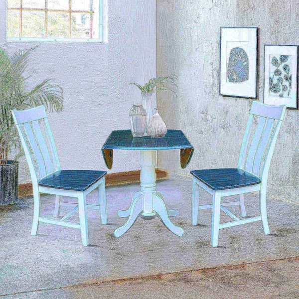 International Concepts Round 42 in. Dual Drop Leaf Dining Table with 2 Slat Back Chairs - 3 Piece Dining Set, 42 in W - K05-42DP-C13P