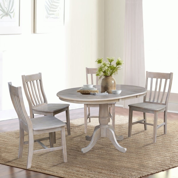 International Concepts Round 36 in Round Extension Dining Table with 4 Cafe Chairs, Washed Gray Taupe, 36 in W, 48 in L - K09-36RXT-C61-4