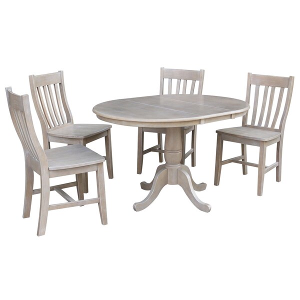 International Concepts Round 36 in Round Extension Dining Table with 4 Cafe Chairs, Washed Gray Taupe, 36 in W, 48 in L - K09-36RXT-C61-4