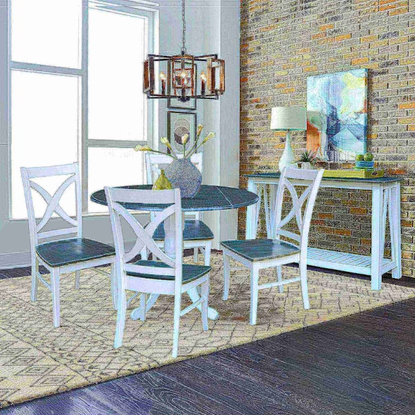 International Concepts Round 42 in. Dual Drop Leaf Dining Table with 4 X-back Chairs - 5 Piece Dining Set, 42 in W, Wood - K05-42DP-C14-4