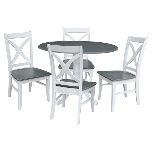 International Concepts Round 42 in. Dual Drop Leaf Dining Table with 4 X-back Chairs - 5 Piece Dining Set, 42 in W, Wood - K05-42DP-C14-4
