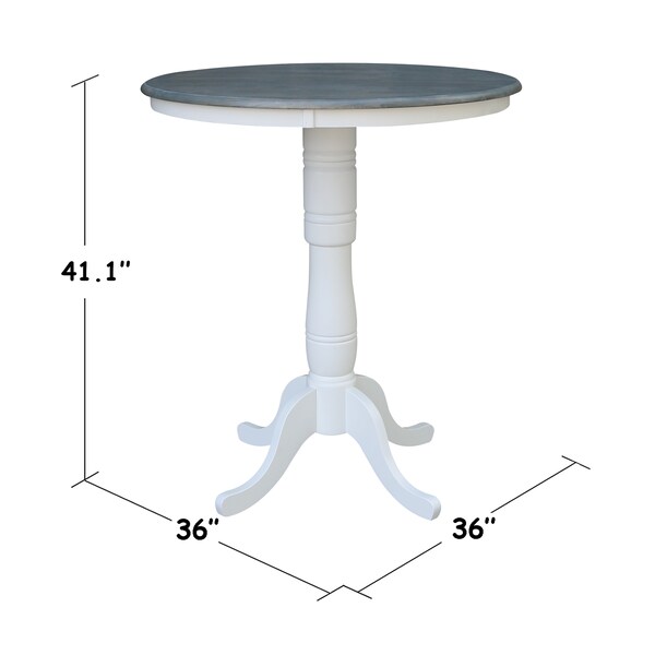 International Concepts Round 36 in Rd Top Pedestal Table, Bar Ht, White/Heather Gray, 36 in W, 36 in L, 41.1 in H, Wood - K05-36RT-6B-2